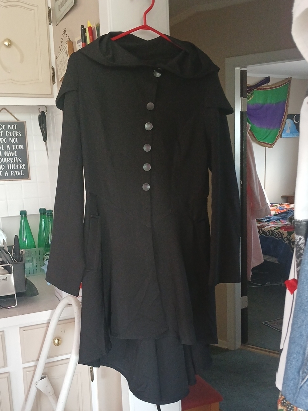 Black Hooded Button-Front Coat
